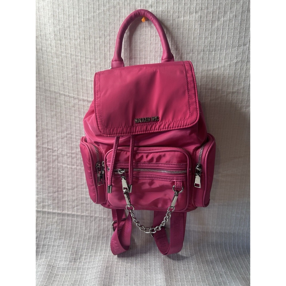 Madden NYC Women's Flap Backpack Fuschia/Pink with Chain